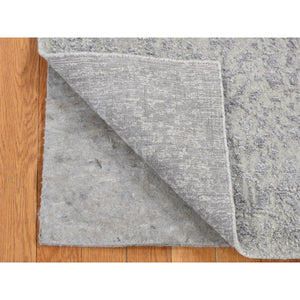 2'5"x6' Ash Gray, Jacquard Hand Loomed, Broken Cypress Tree Design, Silken, Thick and Plush, Runner Oriental Rug FWR523944