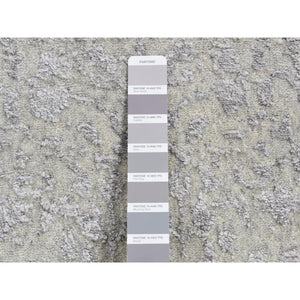 2'5"x6' Ash Gray, Jacquard Hand Loomed, Broken Cypress Tree Design, Silken, Thick and Plush, Runner Oriental Rug FWR523944