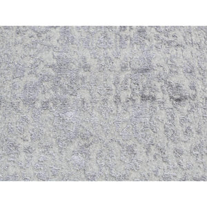 2'5"x6' Ash Gray, Jacquard Hand Loomed, Broken Cypress Tree Design, Silken, Thick and Plush, Runner Oriental Rug FWR523944