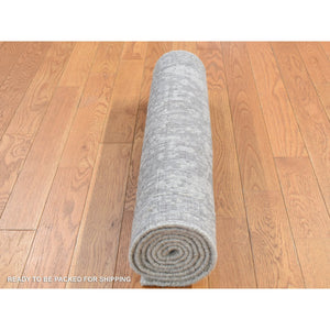 2'5"x6' Ash Gray, Jacquard Hand Loomed, Broken Cypress Tree Design, Silken, Thick and Plush, Runner Oriental Rug FWR523944