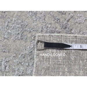 2'5"x6' Ash Gray, Jacquard Hand Loomed, Broken Cypress Tree Design, Silken, Thick and Plush, Runner Oriental Rug FWR523944
