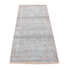 Load image into Gallery viewer, 2&#39;6&quot;x5&#39;8&quot; Seafoam Green, Wool and Silk, Hand Knotted, Broken Persian Design, Runner Oriental Rug FWR523974