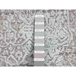 2'6"x5'8" Seafoam Green, Wool and Silk, Hand Knotted, Broken Persian Design, Runner Oriental Rug FWR523974