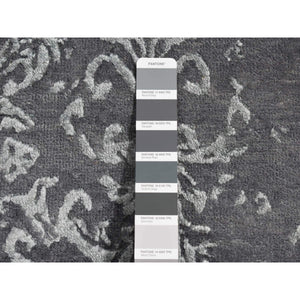 2'9"x6'9" Arsenic Gray, Broken and Erased Abarasque Design, Wool and Silk, Tone on Tone, Handmade, Runner Oriental Rug FWR523980
