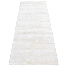 Load image into Gallery viewer, 2&#39;6&quot;x6&#39;5&quot; Ivory, Silk with Textured Wool, Hand Knotted, Tone on Tone, Striae Design, Hi-Lo Pile, Runner Oriental Rug FWR523992