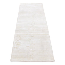 Load image into Gallery viewer, 2&#39;6&quot;x6&#39;5&quot; Ivory, Silk with Textured Wool, Tone on Tone Striae Design, Hi-Lo Pile, Hand Knotted, Runner Oriental Rug FWR524010