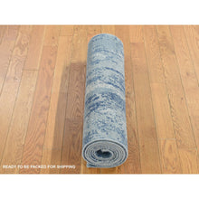 Load image into Gallery viewer, 2&#39;7&quot;x6&#39;1&quot; Yale Blue, Abstract Design, Wool and Pure Silk, Hand Knotted, Runner Oriental Rug FWR524016