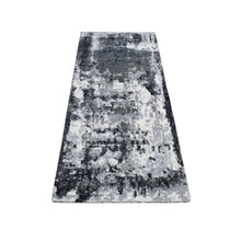 Load image into Gallery viewer, 2&#39;7&quot;x6&#39;2&quot; Olive Black, Hi-Low Pile, Abstract Design, Wool and Silk, Hand Knotted, Runner Oriental Rug FWR524034