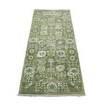 Load image into Gallery viewer, 2&#39;6&quot;x6&#39; Olive Green, Tabriz Tone on Tone, Wool and Silk, Hand Knotted, Runner Oriental Rug FWR524064