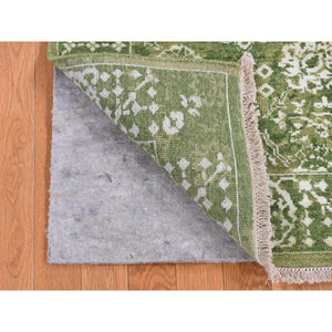 2'6"x6' Olive Green, Tabriz Tone on Tone, Wool and Silk, Hand Knotted, Runner Oriental Rug FWR524064