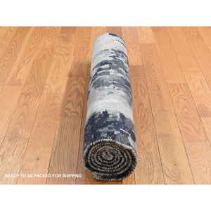 2'7"x5'9" Abbey Black, Galaxy Design, Wool and Silk, Hand Knotted, Runner Oriental Rug FWR524082