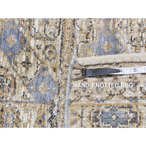 2'7"x6'1" Chamomile Brown, Silk with Textured Wool, Mamluk Design, Hand Knotted, Runner Oriental Rug FWR524094