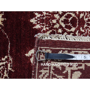 2'8"x6' Sangria Red, Tone on Tone, Abarasque Design Agra, Hand Knotted, Pure Wool, Runner Oriental Rug FWR524118