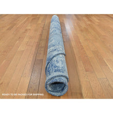 Load image into Gallery viewer, 8&#39;1&quot;x8&#39;1&quot; Prussian Blue, Oceanic Abstract Design, Wool and Pure Silk, Hand Knotted, Round Oriental Rug FWR524136