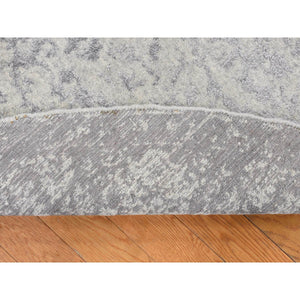 7'9"x7'9" Gainsboro Gray, Jacquard Hand Loomed, Broken Cypress Tree Design, Wool and Silk, Thick and Plush, Round Oriental Rug FWR524154