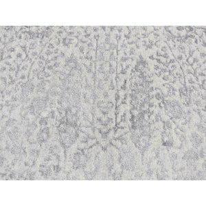 7'9"x7'9" Gainsboro Gray, Jacquard Hand Loomed, Broken Cypress Tree Design, Wool and Silk, Thick and Plush, Round Oriental Rug FWR524154