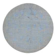 Load image into Gallery viewer, 7&#39;9&quot;x7&#39;9&quot; Taupe Color, Broken and Erased Pomegranate Design, Tone on Tone, Jacquard Hand Loomed, Wool and Art Silk, Round Oriental Rug FWR524160
