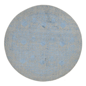 7'9"x7'9" Taupe Color, Broken and Erased Pomegranate Design, Tone on Tone, Jacquard Hand Loomed, Wool and Art Silk, Round Oriental Rug FWR524160