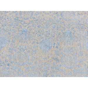 7'9"x7'9" Taupe Color, Broken and Erased Pomegranate Design, Tone on Tone, Jacquard Hand Loomed, Wool and Art Silk, Round Oriental Rug FWR524160