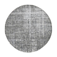 Load image into Gallery viewer, 8&#39;2&quot;x8&#39;2&quot; Carbon Gray, Wool and Silk, Abstract Criss Cross Design, Hand Knotted, Round Oriental Rug FWR524166