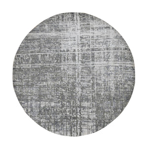8'2"x8'2" Carbon Gray, Wool and Silk, Abstract Criss Cross Design, Hand Knotted, Round Oriental Rug FWR524166