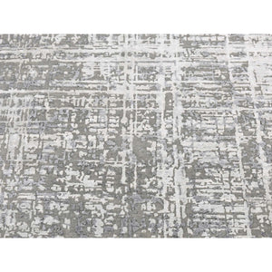 8'2"x8'2" Carbon Gray, Wool and Silk, Abstract Criss Cross Design, Hand Knotted, Round Oriental Rug FWR524166