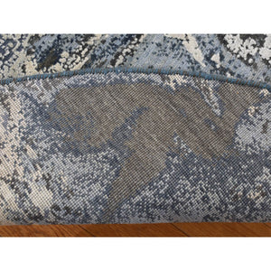 8'1"x8'1" Dallas Cowboys Blue, Geological Galaxy Design, Wool and Pure Silk, Hand Knotted, Round Oriental Rug FWR524172