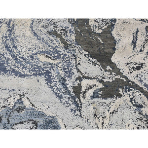 8'1"x8'1" Dallas Cowboys Blue, Geological Galaxy Design, Wool and Pure Silk, Hand Knotted, Round Oriental Rug FWR524172