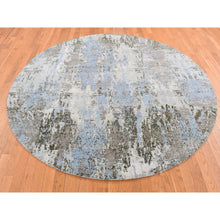 Load image into Gallery viewer, 8&#39;x8&#39; Beau Blue, Abstract Design, Wool and Pure Silk, Hand Knotted, Round Oriental Rug FWR524184