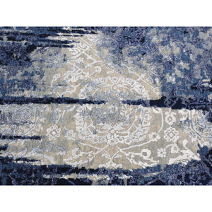 7'10"x7'10" Millennium Blue, Wool and Silk, Shibori Design, Tone On Tone, Hand Knotted, Round Oriental Rug FWR524202