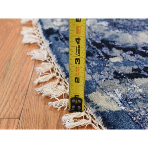 7'10"x7'10" Millennium Blue, Wool and Silk, Shibori Design, Tone On Tone, Hand Knotted, Round Oriental Rug FWR524202
