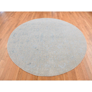 8'x8' Thunder Gray, Broken Cypress Tree Design, Wool and Silk, Thick, Hand Loomed, Round Oriental Rug FWR524208