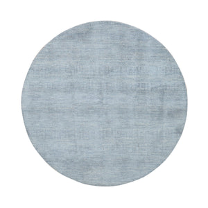 5'10"x5'10" Cloud Gray, Wool and Silk, Grass Design, Hand Knotted, Round Oriental Rug FWR524226
