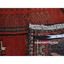 Load image into Gallery viewer, 4&#39;1&quot;x9&#39;7&quot; Chili Red, Vintage Bohemian North West Persian with Large Elements Design, Hand Knotted, Pure Wool, Wide Runner Oriental Rug FWR524256