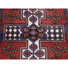Load image into Gallery viewer, 3&#39;5&quot;x5&#39;3&quot; Cardinals Red, New Persian Hamadan with Cross Design, Pure Wool, Hand Knotted, Oriental Rug FWR524274
