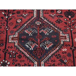 4'8"x6'10" Cardinals Red, New Persian Shiraz, Full Pile, Pure Wool, Hand Knotted, Oriental Rug FWR524292