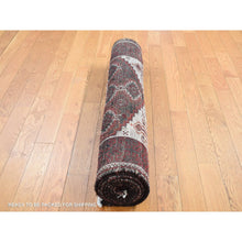 Load image into Gallery viewer, 3&#39;8&quot;x8&#39; Vermilion Red, Vintage Persian Baluch, Repetitive Gul Motif with Peacocks Design, Pure Wool, Hand Knotted, Wide Runner Oriental Rug FWR524310