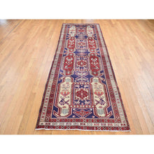 Load image into Gallery viewer, 3&#39;8&quot;x10&#39; Independence Blue, Vintage Persian Northeast, Oblengated Geometric Motifs, Pure Wool, Hand Knotted, Wide Runner Oriental Rug FWR524316