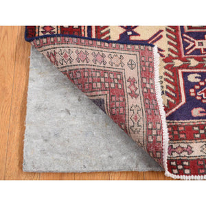 3'8"x10' Independence Blue, Vintage Persian Northeast, Oblengated Geometric Motifs, Pure Wool, Hand Knotted, Wide Runner Oriental Rug FWR524316