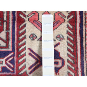 3'8"x10' Independence Blue, Vintage Persian Northeast, Oblengated Geometric Motifs, Pure Wool, Hand Knotted, Wide Runner Oriental Rug FWR524316