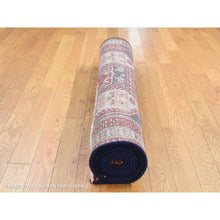 Load image into Gallery viewer, 3&#39;8&quot;x10&#39; Independence Blue, Vintage Persian Northeast, Oblengated Geometric Motifs, Pure Wool, Hand Knotted, Wide Runner Oriental Rug FWR524316