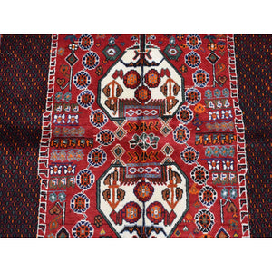 4'5"x6'5" Carmine Red, New Persian Shiraz Vase Design, Full Pile, Hand Knotted, 100% Wool, Oriental Rug FWR524322