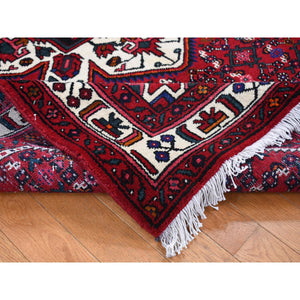 5'4"x7' Carmine Red, New Persian Hamadan, Pure Wool, Hand Knotted, Oriental Rug FWR524328