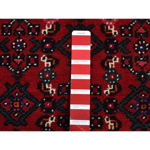 5'4"x7' Carmine Red, New Persian Hamadan, Pure Wool, Hand Knotted, Oriental Rug FWR524328