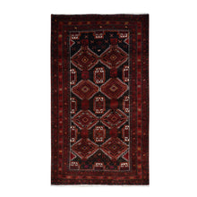 Load image into Gallery viewer, 3&#39;7&quot;x6&#39;5&quot; Dark Chocolate Brown, Vintage Persian Baluch, Serrated Repetitive Geometrical Medallion Design, Excellent Condition, Pure Wool, Hand Knotted, Oriental Rug FWR524352