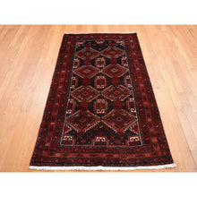 Load image into Gallery viewer, 3&#39;7&quot;x6&#39;5&quot; Dark Chocolate Brown, Vintage Persian Baluch, Serrated Repetitive Geometrical Medallion Design, Excellent Condition, Pure Wool, Hand Knotted, Oriental Rug FWR524352