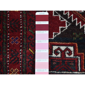 3'7"x6'5" Dark Chocolate Brown, Vintage Persian Baluch, Serrated Repetitive Geometrical Medallion Design, Excellent Condition, Pure Wool, Hand Knotted, Oriental Rug FWR524352
