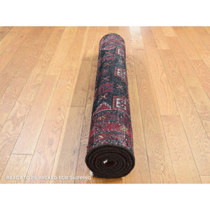 3'7"x6'5" Dark Chocolate Brown, Vintage Persian Baluch, Serrated Repetitive Geometrical Medallion Design, Excellent Condition, Pure Wool, Hand Knotted, Oriental Rug FWR524352