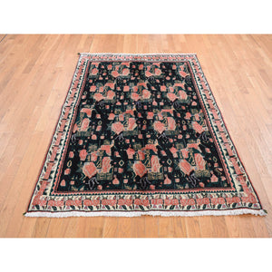 4'9"x6'6" Light Salmon Red, Vintage Persian Repetitive Geometrical Flower Bouquet Design, Pure Wool, Hand Knotted, Oriental Rug FWR524382