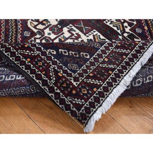 4'1"x5'9" Millennium Blue, Vintage Persian Shiraz Intricate Design, Pure Wool, Hand Knotted, Oriental Rug FWR524394